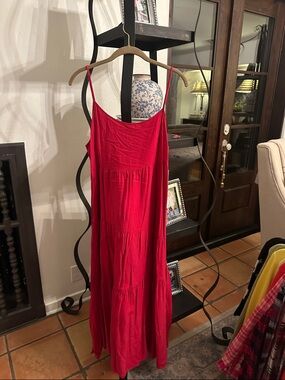 Red Sleeveless Maxi Dress with Spaghetti Straps